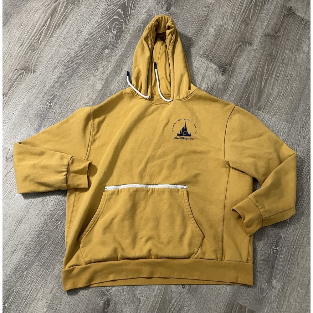 Walt‎ Disney World Hoodie Large Yellow 50th Anniversary Pullover Zip Pocket